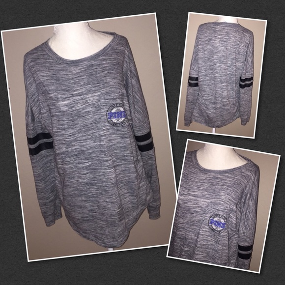 PINK Victoria's Secret Tops - PINK VS Oversized Varsity T-shirt SMALL gray